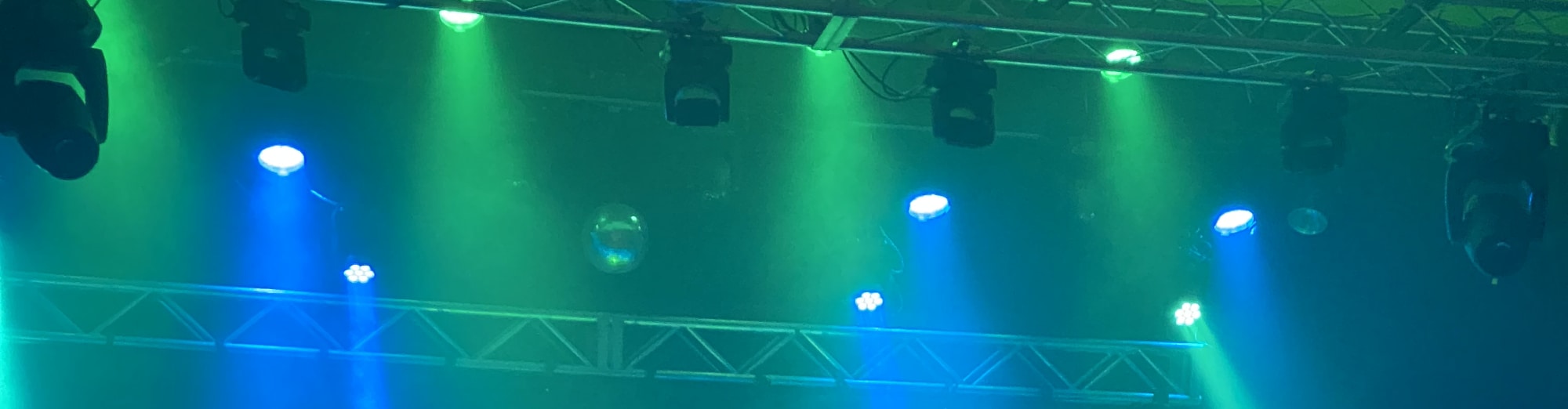 blue and green theater stage lights Bloomington